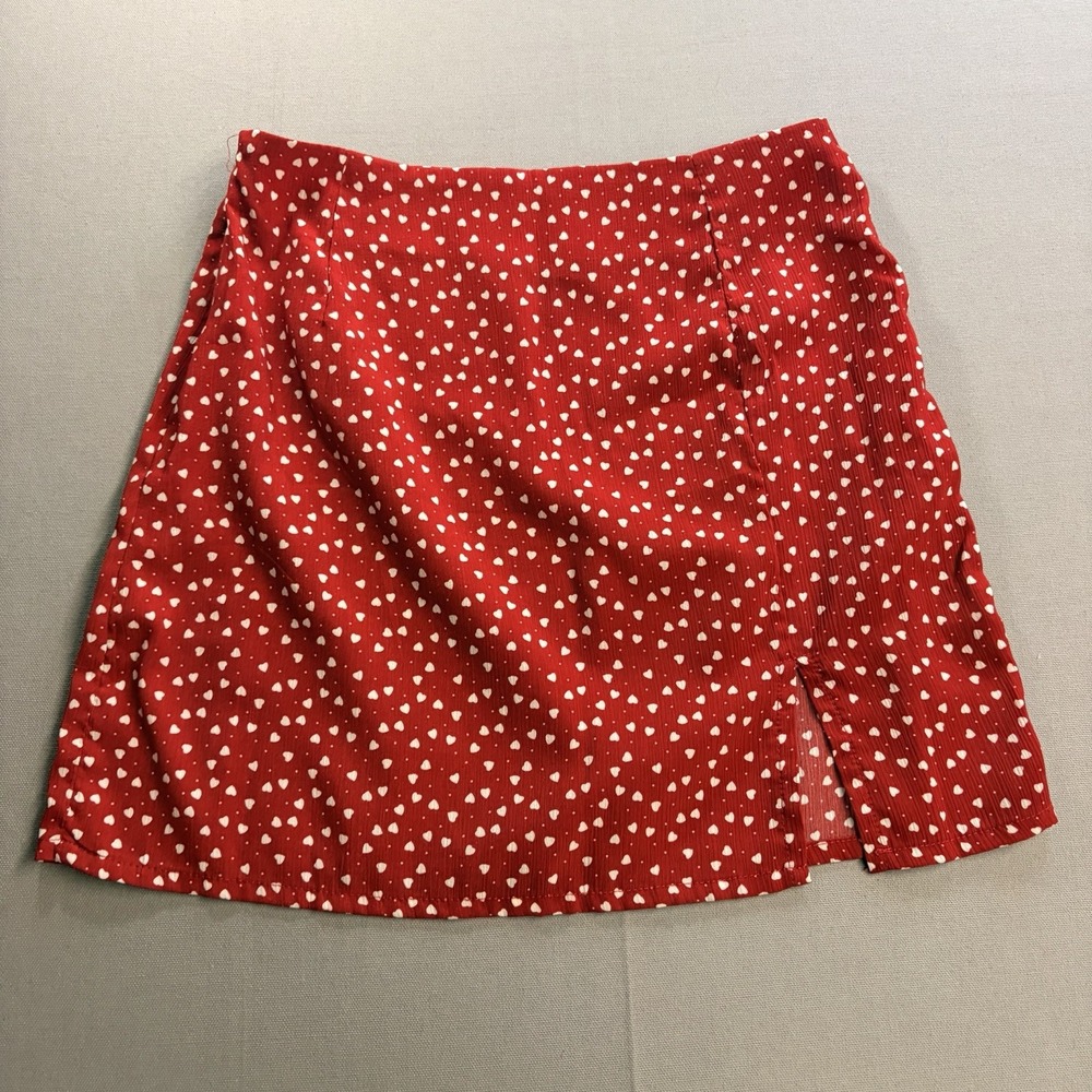 SHEIN Red Heart Print Mini Skirt XS Side Slit Valentine’s Cottagecore Y2K